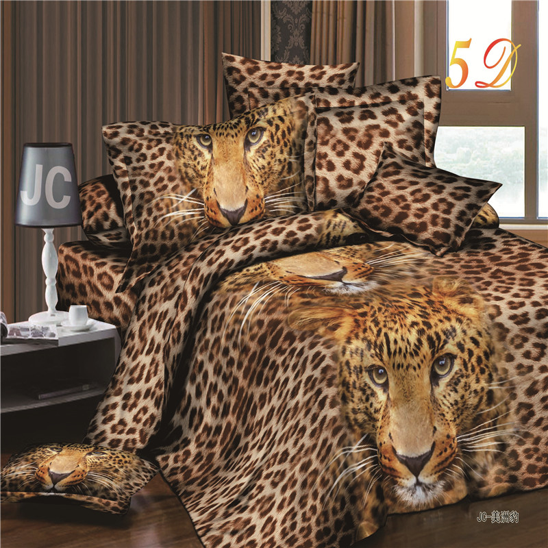 2016 New Arrival 3d Bedding Sets Leopard Printed Queen Size 4Pcs Bedclothes Pillowcases Bed Sheet Duvet Cover Set.