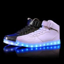 2016 women lights up led luminous shoes high top glowing casual shoes with new simulation sole charge for men adults neon basket