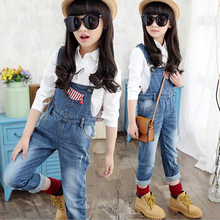 2016 spring girl overall kids child clothes cotton jeans solid jumpsuit denim trousers children’s jeans overalls for girls