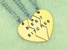 2015 New Style Fashion Broken Heart 3 Parts Gold Best Bitches Necklaces Pendants Jewelry For Women