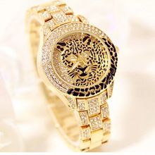 Latest New Women Watches Lady Diamond Stone Dress Watch Steel Leopard Rhinestone Bracelet Wristwatch Female Tiger Crystal Watch