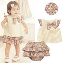 New Kids Flowers Bow knot Tops Ruffle Culottes 2PCS Set Outfits Girls Clothes 0 3Y
