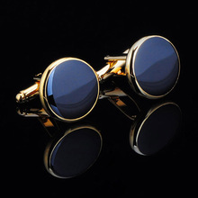 High Quality Hot Sale Two designs Brass Stamping Mens Fashion Black Round Cufflinks Free Shipping JSB031