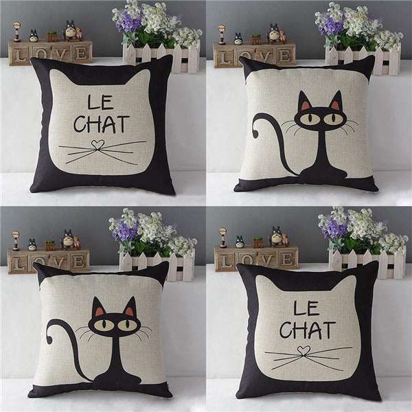 Wholesale Cute Cat Print 17 Cotton Linen Throw Pillow Car Sofa