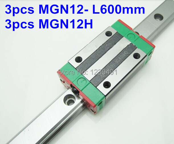 Kossel Pro Miniature MGN12 12mm linear slide 3pcs 12mm L 600mm rail 3pcs MGN12H carriage for