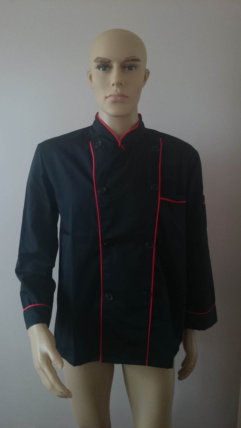 Long Sleeve Classic Kitchen Cook Chef Waiter Waitress Coat Uniform Jacket Black Red