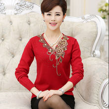 Embroidery Bottom Women Sweater Large Size Middle Age Mother Top Autumn New Design Long Sleeve Knitt