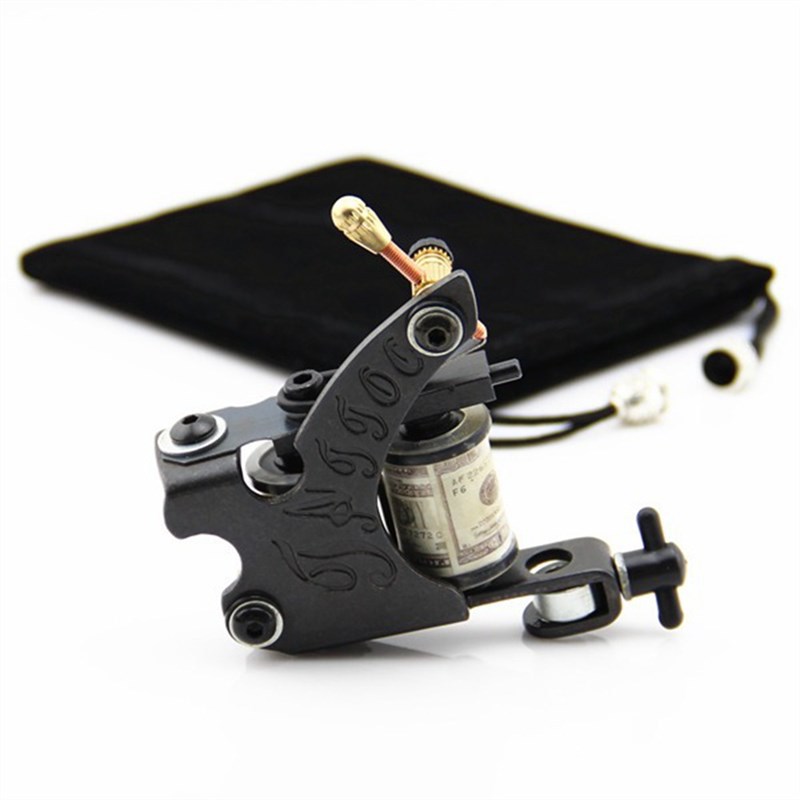 Black 10 Wrap Coils Steel Frame Tattoo Machine Shader & Liner Gun