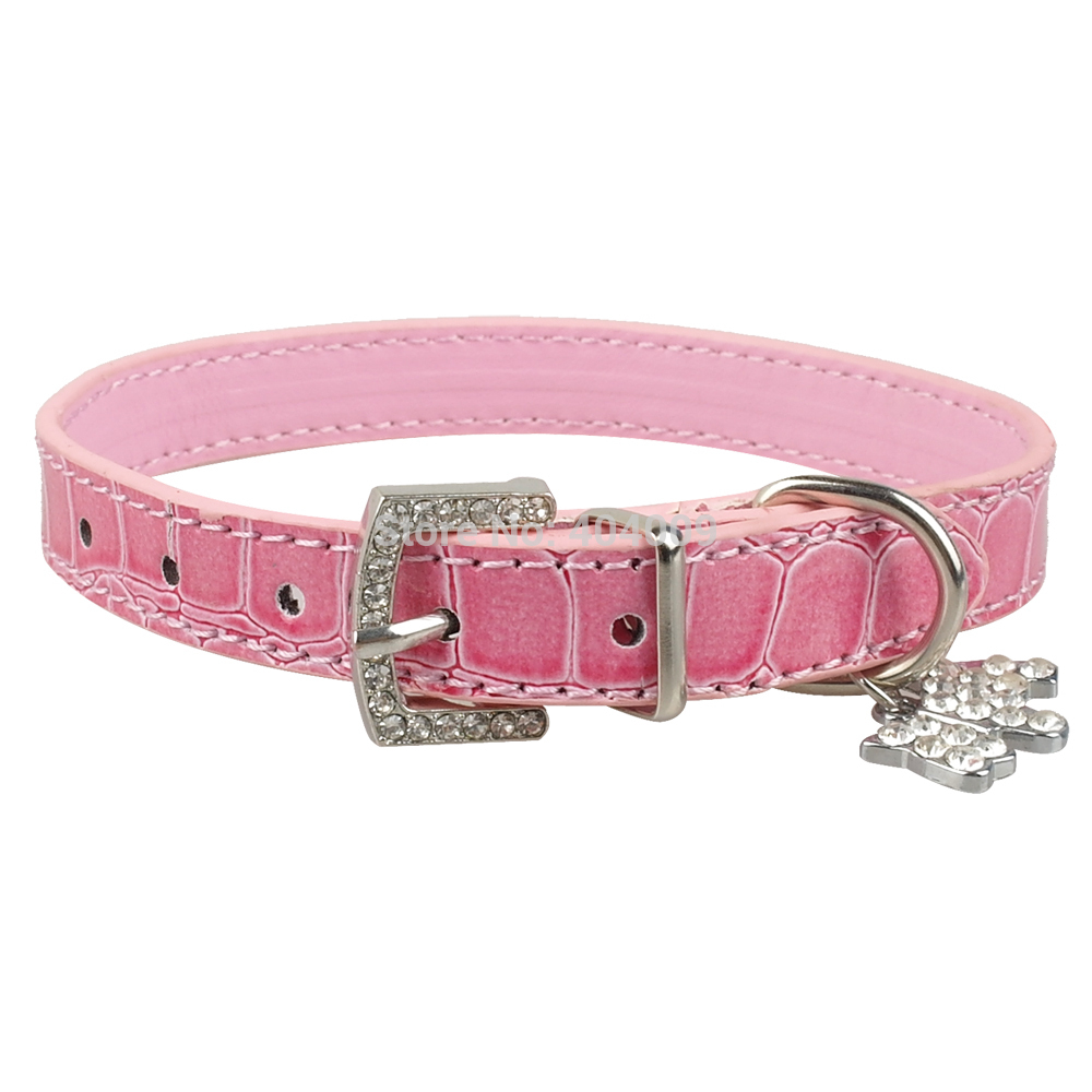 Croc Gator Pu Leather Puppy Dog Cat Collars with Rhinestone Buckle and Heart charm