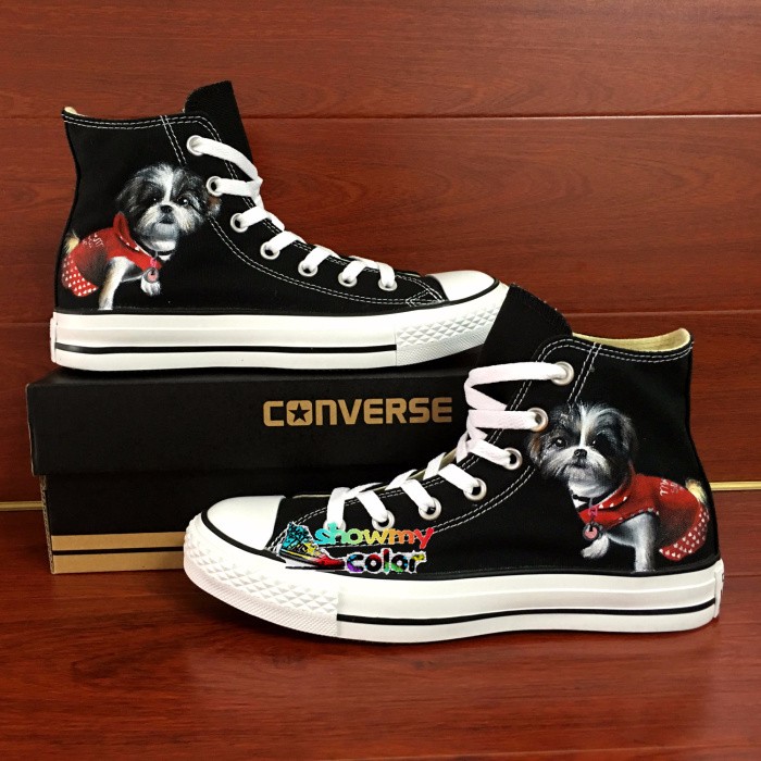 Converse Chuck Taylor Black Shoes Lovely Dog Hand Painted Canvas