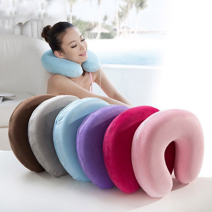 New Portable U shape massage memory foam pillow,zero stress healthy U neck memory pillow home office travel respite Cushion