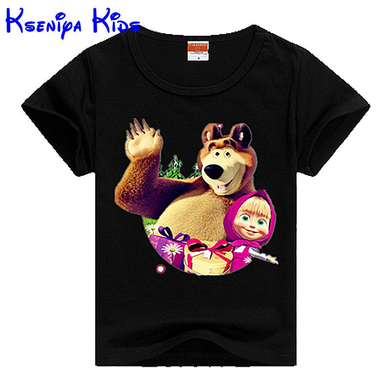 Free shipping Masha and Bear T-shirt boys clothes boys kids cartoon t shirt children t shirts girl clothing 2-10Age