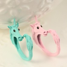 1pc 2015 Korean Lovely Candy Color Unicorn Finger Ring Enamel Horse Party Rings For Women Fashion