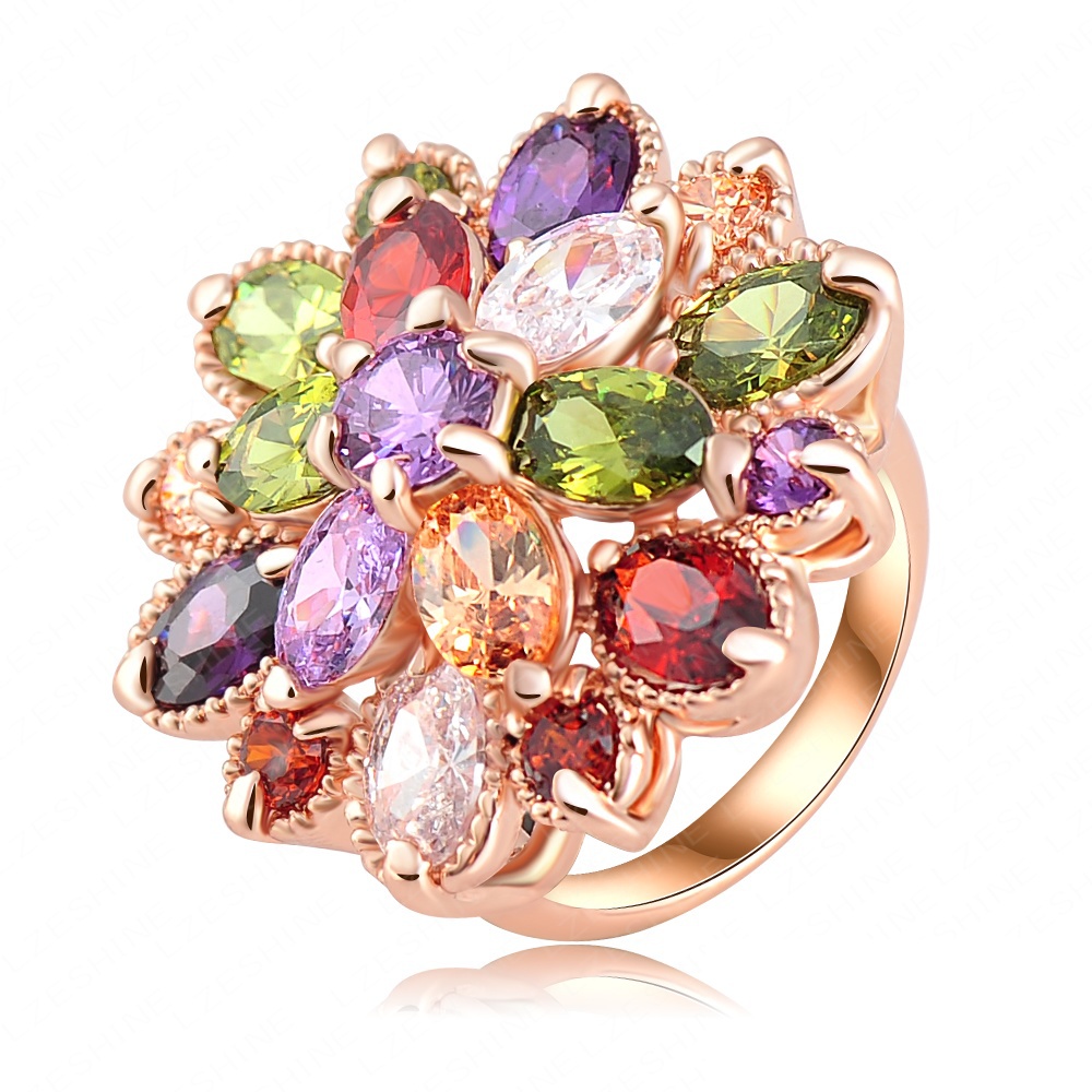 Hot Sale Unique Fashion Multicolor 18K Rose Gold Plated AAA Zircon Engagement Weddding bijoux Rings Fine