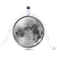 New Glass Galaxy Cabochon Full Moon Necklaces Pendants Chain Necklaces Charms Jewelry For Fashion Women Men