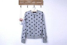 2015 Autumn New Star Pattern Printed Baseball Jacket Women Sports Sweatshirt Street Long Sleeve Zipper Women