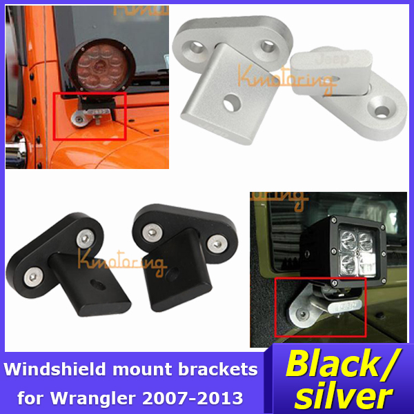 2x A-Pillar Windshield Mount bracket kit for Jeep Wrangler JK 2007-2013 Black/silver LED Driving Light Spotlight bracket