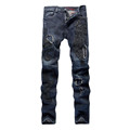2016 Punk Mens Ripped Jeans Destroyed Embroidery Patchwork Jeans Mens Casual Straight Denim Pants P2090