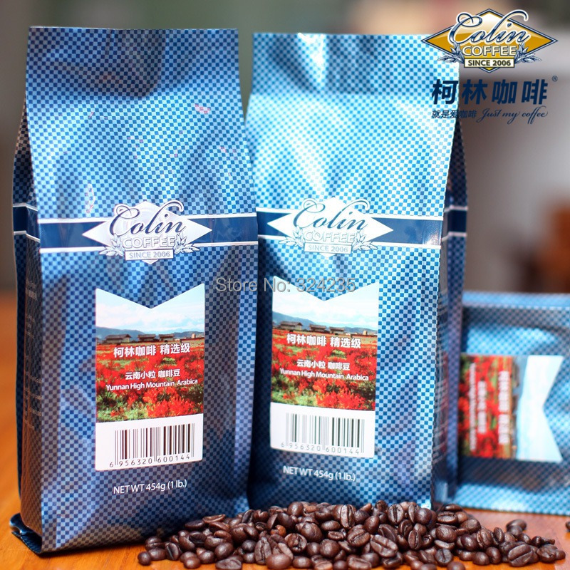 Colin china yunnan arabica small grain coffee beans fresh aa 454g coffee powder