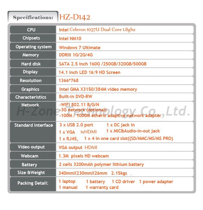 HZ-D142 specifications