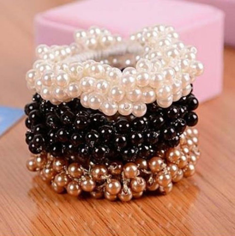 Women Pearls Beads Hair Band Rope Scrunchie Ponytail Holder Elastic hair accessories for women headbands for women h-25