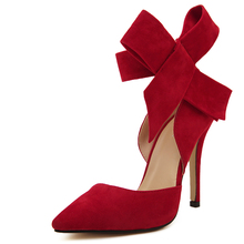 Plus Size Shoes Women Big Bow Tie Pumps 2015 Butterfly Pointed Stiletto Shoes Woman High Heels Wedding Shoes Zapatos De Mujer