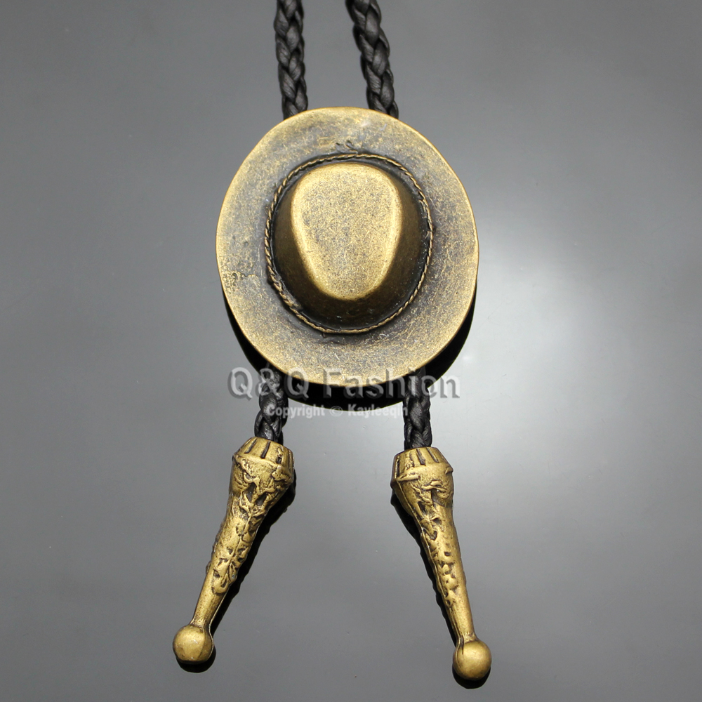 Cowboy Hat Stetson Black Leather Rodeo Western Bolo Bola Tie Necktie Line Dance Jewelry Free Shipping