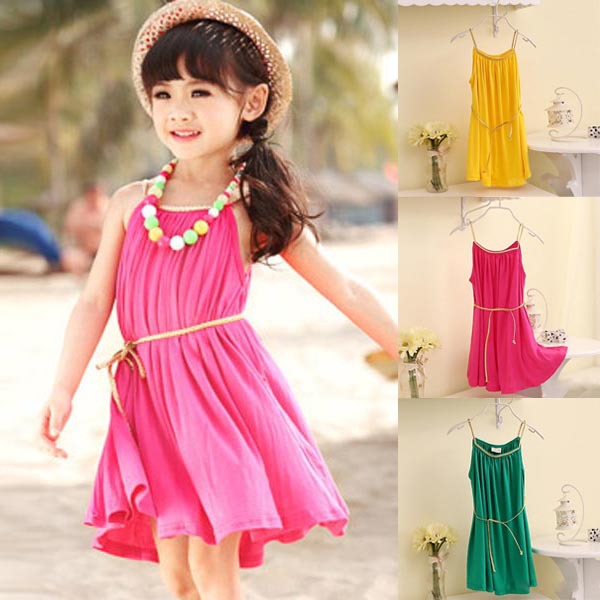 Summer vest dress Cute beach dress kids Lovely candy color Sleeveless Princess dress Baby Girl Dresses