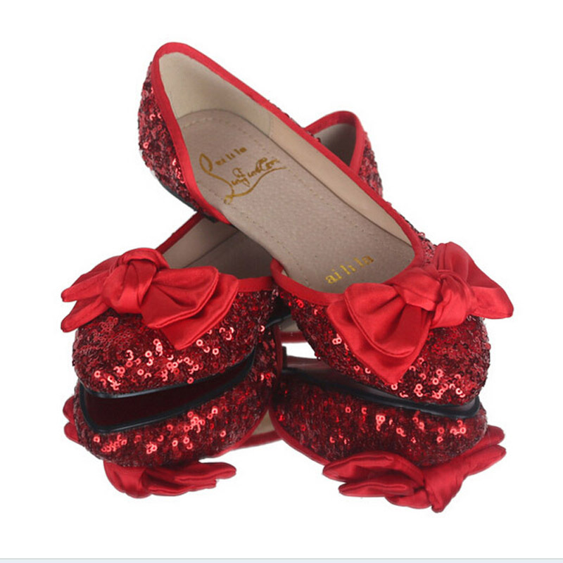Fashion Woman Sequins Bowknot Flats Shoes Red Bottom Shoes Flats ...
