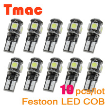 Error Free Bulbs 10pcs/Lot Canbus T10 5smd 5050 LED car Light Canbus W5W 194 5050 SMD car styling parking light Super white