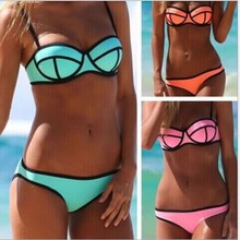 2015 Hot sale Triangle Bikinis Swimwear Padded Women New Neoprene Bikini Swimsuit Push Up High Quality