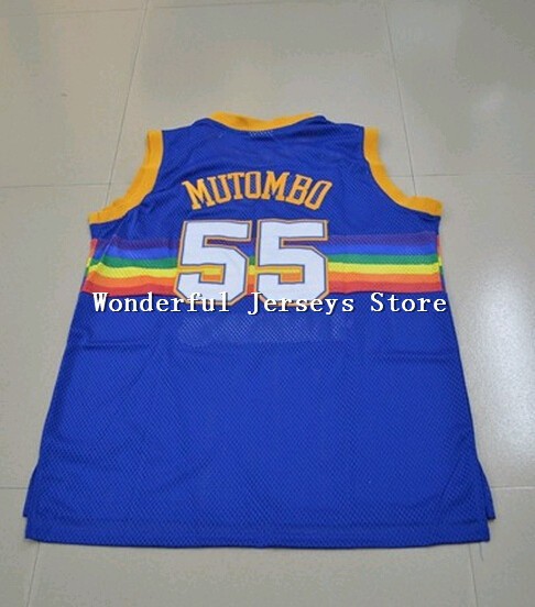 Denver #55 Dikembe Mutombo Jersey Rev 30 Throwback Basketball Jersey Stitched Logo Embroidery Cheap Authentic Sport Jersey Rainbow