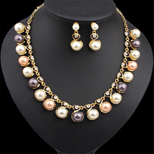 2016 new European American bride cute simulated pearl necklace earrings jewelry sets pendant collier romantic statement necklace