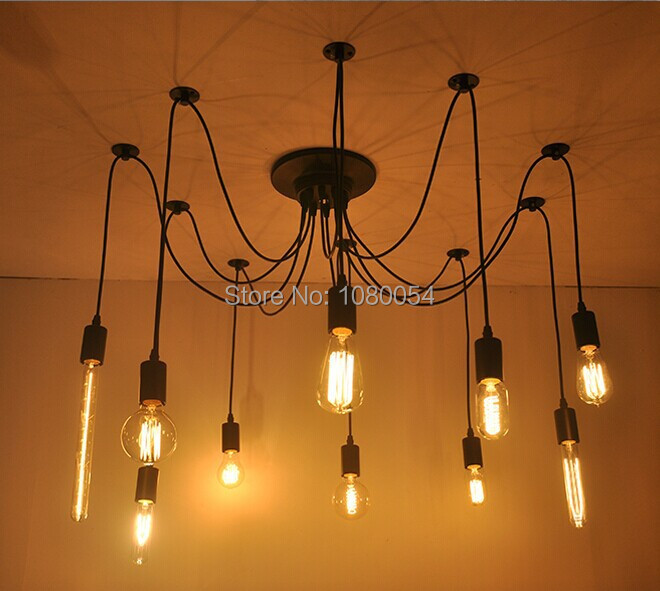 free shipping Vintage Pendant Lamps Loft retro Edison bulbs Hanging lights Creative spider lighting fixture chandelier