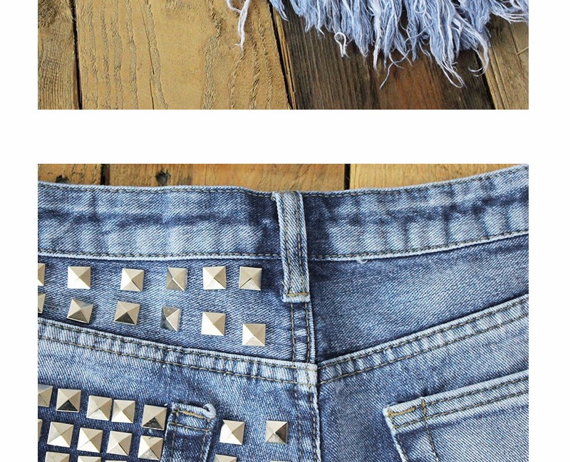 2015 Women\'s Fashion Brand Vintage Tassel Rivet Ripped Loose High Waisted Short Jeans Punk Sexy Hot Woman Denim Shorts Plus Size (9)
