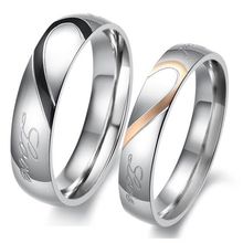Couple Heart Shape Matching Stainless Steel Lovers Promise Wedding Bands Ring Free Shipping