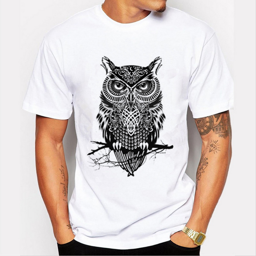2016 New Casual Men T-shirt Owl 3D Prints 21 Colors Short Sleeved Round Neck Man Cotton Top Shirt YH-M-41