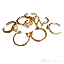 7Pcs set Fashion Cute Skull Anchor Gold Cut Above Knuckle Ring Band Midi Rings Mix Hot