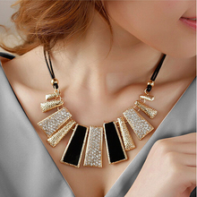 New Items Stylish Jewelry Western Mental Trapezoid Retangle Gems PU Leather necklaces & pendants for women