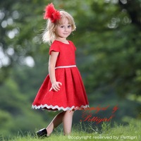 Hot Sale Jacquard Red Girl Party Dress With Short Sleeve Children Christmas Clothes GD80613-7F