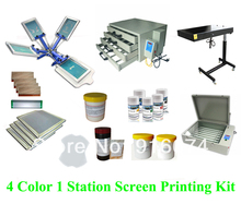 FAST FREE shipping Full set 4 color silk screen printing kit ink emulsion t-shirt printer press equipment UV exposure squeegee