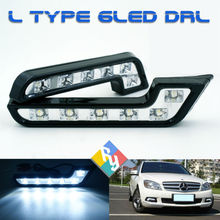 Free shipping 2pcs/lot 6 LED L Type 5W 12V Daytime Running Light DRL Auto Car Driving Front Fog Lamp White Bulb Universal car