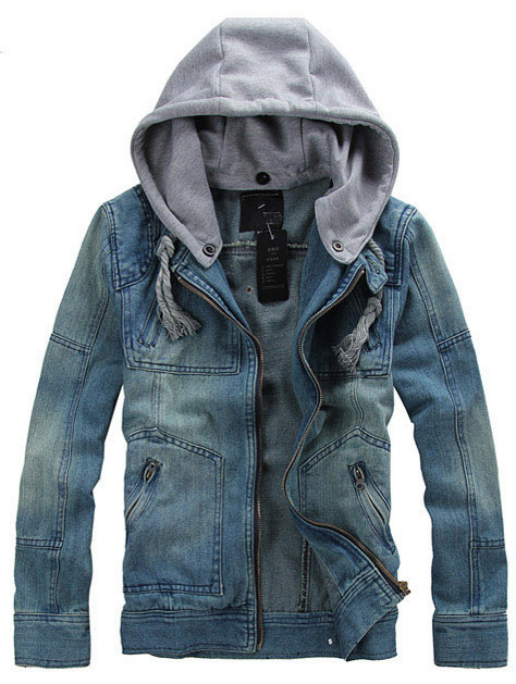 Free Shipping European code Big Size tops cotton Sport Men's Hoodie Jeans Jacket outerwear hooded Winter coat denim jacket coat