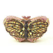 Pink Butterfly Evening Bags Cocktail Crystal Clutches Outlet Cheap Special Occasion Bags Discount Designer Purses for Weddings