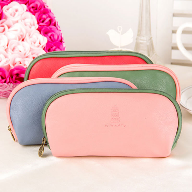 1pcs Pure color Women Portable PU Multifunction girl  Beauty ZipperTravel Cosmetic Bag Makeup Case Toiletry Pouch Cosmetic Cases