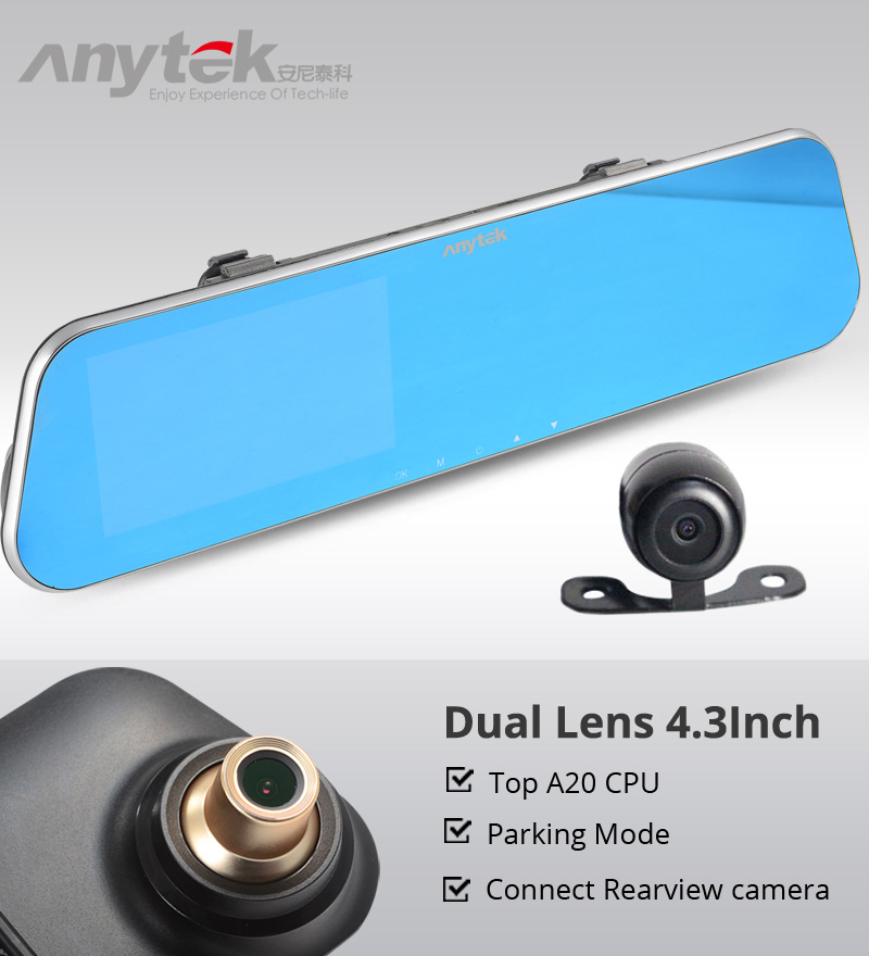 ANYTEK T1 Original Dual Cameras Front 1080P / Back 720P Super Slim Car DVR