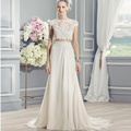 Two Piece Beach Wedding Dresses Elegant O Neck Short Sleeve Sheath Chapel Train Floor Length A