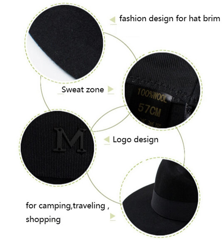 Wide Brim Panama Hats For Women M Letter Wool Fedora Hat Female Sombreros Black Church Hats For Girls Fashion Caps For Girls (8)