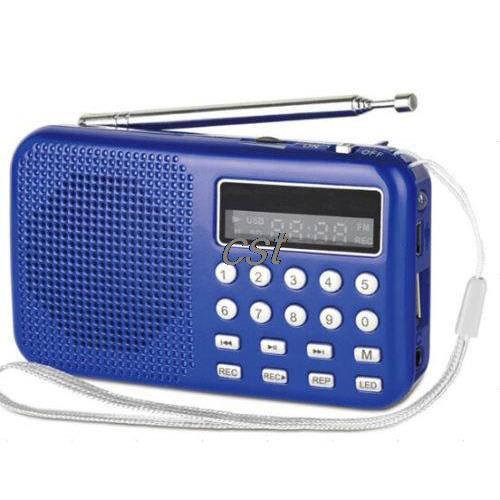 Retail B MINI Pocket Digital LED Light Stereo FM Radio MP3 Music Player Speaker Blue FS