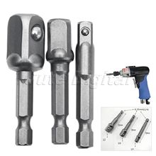 3pcs Chrome Vanadium Steel Socket Adapter Set Hex Shank to 1/4″ 3/8″ 1/2″ Extension Drill Bits Bar Hex Bit Set Power Tools